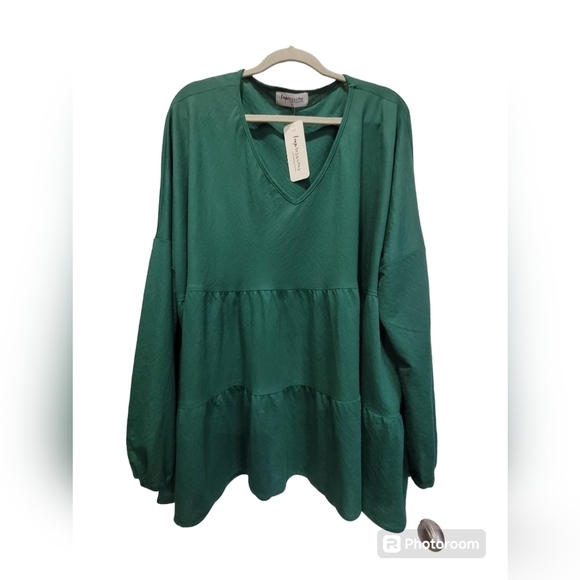 NWT 3X Hunter Green Long Sleeve Baby Doll Blouse - Picture 1 of 6
